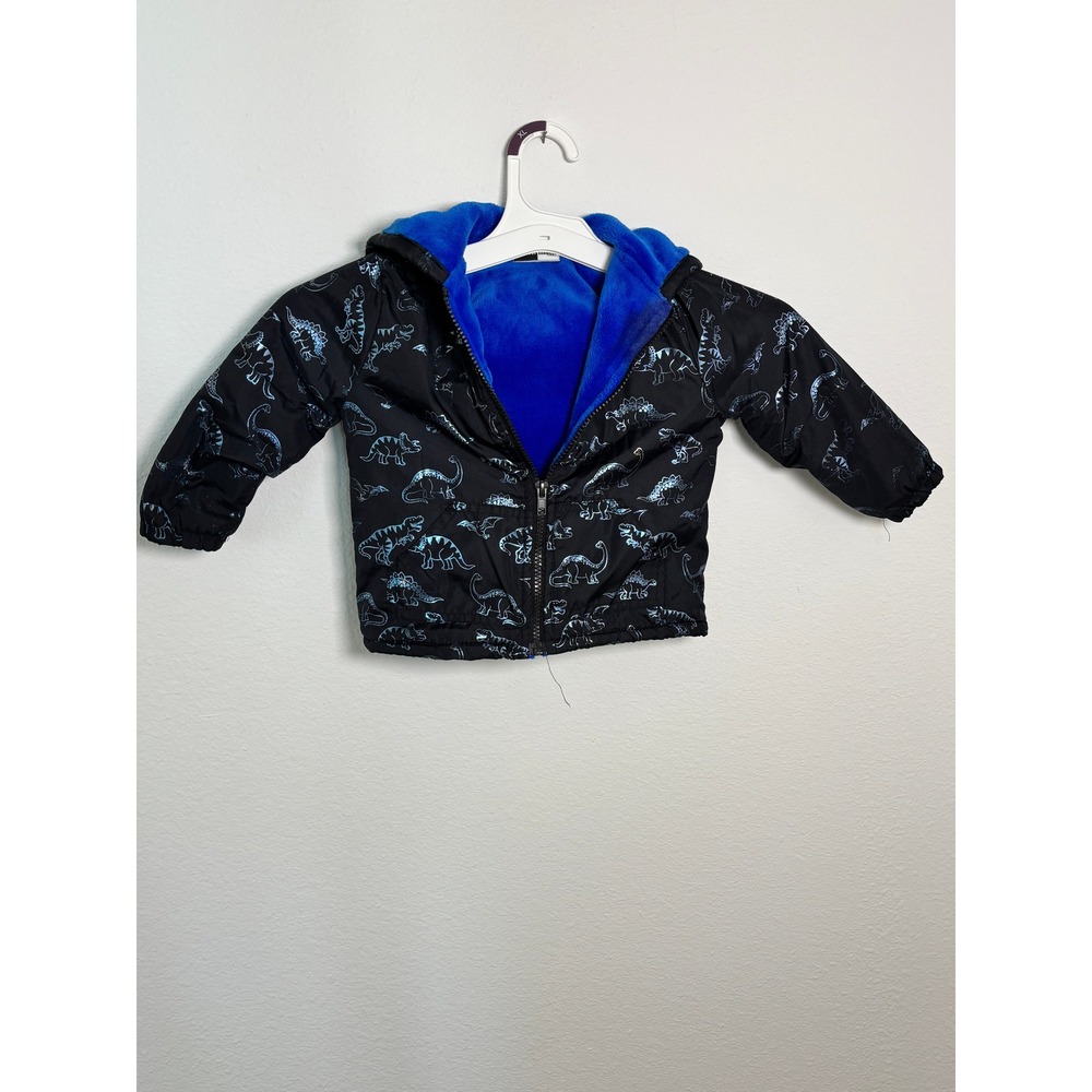 Mick Mack LTD Toddler Boys 2T Black Blue Dinosaur Puffer Jacket Fleece Spike